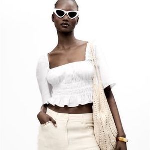 Zara Elasticized Linen Top Size Small